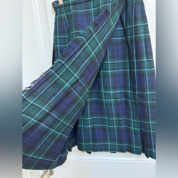 Vintage 100% New Wool Blue and Green Tartan Knee Length Kilt. Size UK 12… - Picture 2 of 7
